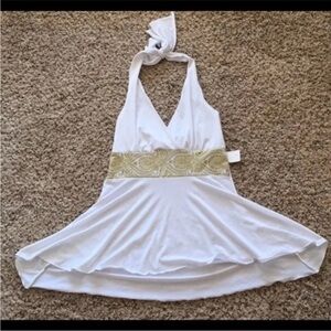 NWT White Hi Lo Grecian Halter Top By Papaya Sz S